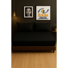 CS İlkim Lastikli %100 Pamuk Penye Kumaş Fitted Lastikli Çarşaf Siyah