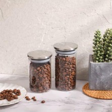 Storemax 2'li Vakum Kapaklı Borosilikat Cam Saklama Kabı Seti – Mini Boy, Hava Geçirmez, Gıda Saklama Için Ideal-Baharat,kahve,şeker-Mini Baharatlık (Metal Yuvarlak, 250 Ml)