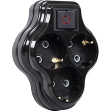 Storemax 3lü Anahtarlı, Üçlü Topraklı Priz Duvar Tipi Çoklayıcı Fiş, 16A 250 Volt, Max 3600 Watt (Siyah)