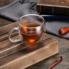 Storemax Cift Cidarlı Macchiato Bardak Seti,çift Duvarlı Kulplu Kahve Bardağı, 250 ml Kahve Fincanı, Cam, Cappuccino,, Çay,,süt Için (2 Adet)