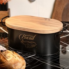 Storemax Lin Metal Ahşap Kapaklı Tel Kulplu Metal Ekmeklik (Bread Baskılı) LN1293S
