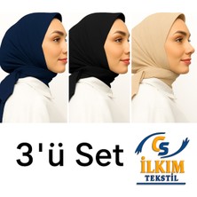 CS İlkim Eşarp Bambu Kraş Eşarp 3’lü Set Lacivert,siyah,bej