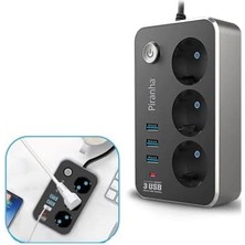 Storemax Dayanıklı Termal Akım Korumalı 2 mt 10A 2500W 3lü Priz ve 3 Usbi 2.1A Uzatma Kablosu