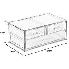 Storemax Eynel Şeffaf Makyaj Malzemesi Organizer Büyük Kristal Makyaj Masası Organizatörü Kozmetik Düzenleme Kutusu Güzellik Malzemesi Düzenleyici (Çekmeceli Model)