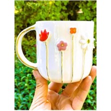 Storemax Wonders 24 Ayar Altın Detaylı Ilkbahar Çiçek Kabartmalı 450 ml El Yapımı Mug Spring Flower