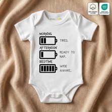 Enerji Seviyesi Mizahi Baskılı %100 Organik Pamuk Bebek Body - Oeko-Tex Sertifikalı