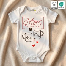 I Love You Mom Baskılı %100 Organik Pamuk Bebek Body - Oeko-Tex Sertifikalı