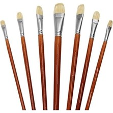 Storemax Profesyonel Domuz Kılı Kahverengi Yağlı Boya Fırçası Seti, 7 Parça Uzun Ahşap Saplı Doğal Kıl Akrilik Boya Fırçası, Yağlı ve Guaj Boyama Için Harika