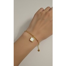 Hg.Aksesuar Kadın Sedef Taşlı Sallantılı Çelik Bileklik