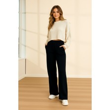 Lyvean Üç Iplik Şardonlu Oversize  Ütü Dikişli  Penye Pantolon