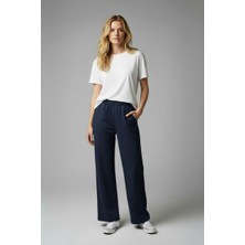 Lyvean Üç Iplik Şardonlu Oversize Boru Paça Penye Pantolon