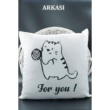 Storemax Harfli Kırlent Kılıfı Kadife 43X43 cm Çift Taraflı I Harfi Kedi Desenli Evlilik Teklifi Doğum Günü Siyah-I