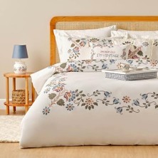Storemax Çiçek DESENLI%100 Pamuk Nevresim Seti, Beyaz, Çift Kişilik (Nevresim: 200X220 cm / 2 Adet Yastık Kılıfı: 50X70 Cm)