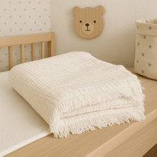 Heianmono 4 Katlı Krem Rengi %100 Pamuk Müslin Saçaklı Bebek Battaniye (90X110 Cm)