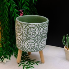BGG Geometrik Çiçek Motifli Dekoratif El Yapımı Beton Saksı