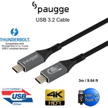 Paugge USB 3.2 Kablo - 20GBPS, USB C Görüntü, Ses, Data ve Şarj Kablosu - 4K 120Hz/60Hz, 2k 144Hz, 1080P 240Hz, Hdr