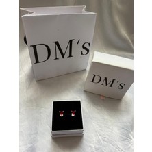 DMs Silver Kırmızı Kalpli Gümüş Küpe