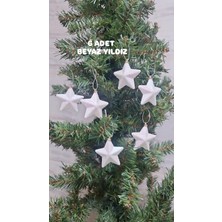 Asöy Yılbaşı Ağacı Süsü 5 cm Cici Beyaz Simli Yıldız Işıltılı Parıltılı Süs Parlak 6 Adet