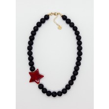 Merse Atelier Siyah Lav Taşlı Kırmızı Yıldız Kolye