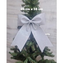 Asöy Büyük Gümüş Eva Fiyonk Kurdele 34X38 cm Parlak Simli Yılbaşı Temalı Çam Ağacı Süsü Ağaç Dekoru