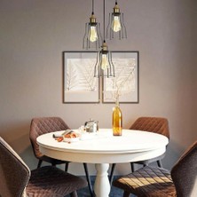 Riolight Retro,vintage,rustik,antik Siyah Kafes 3XE27 Duylu Metal Sarkıt Avize