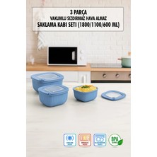 Depa Kare 3 Parça Vakumlu Sızdırmaz Hava Almaz Saklama Kabı Seti Mavi (1800/1100/600 Ml)