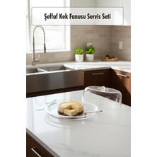 Depa Şeffaf Akrilik Kek Fanusu ve Servis Seti – 33 x 39 x 14 cm (4 Parça)