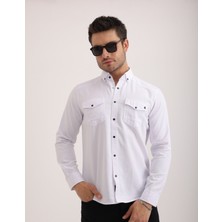 Citra Likralı Kapak Detaylı Gabardin Kot Kumaş Casual Modern Erkek Gömlek