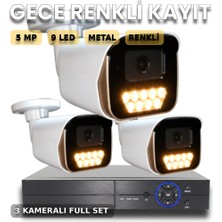 3 Lü Gece Renkli Gösteren Yüksek Kaliteli Metal Kasa Insan Araç Yüz Algılayan Güvenlik Kamera Seti