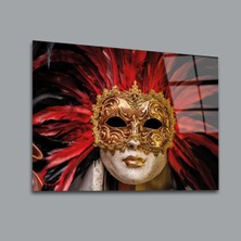 Glassual Art Gold-Kırmızı Maskeli Kadın Cam Tablo PCT0107