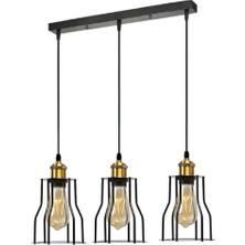 Riolight Vintage,retro,rustik,antik Siyah Kafes Masa Üstü 3XE27 Metal Sarkıt Avize UZUNLUK:60CM