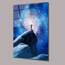 Glassual Art Mavi Gökyüzü ve Insan Uzay ve Bilim Cam Tablo PCT0653