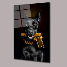 Glassual Art Doberman Gold Detaylı Dolar Cam Tablo PCT0595