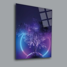 Glassual Art Neon Işıklı Ağaç Manzara Cam Tablo PCT0024