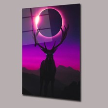 Glassual Art Güneş Tutulma Detaylı Geyik Hayvanlar Alemi Cam Tablo PCT0776