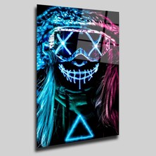 Mavi Mor Işıklı Maskeli Neon Cam Tablo PCT0254