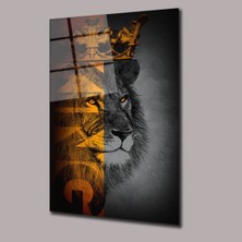 Glassual Art Kral Taçlı Aslan Hayvanlar Alemi Cam Tablo PCT0681