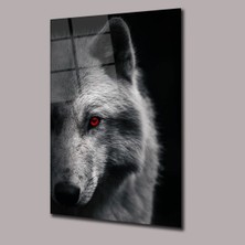 Kırmızı Gözlü Siyah Beyaz Kurt Hayvanlar Alemi Cam Tablo PCT0693