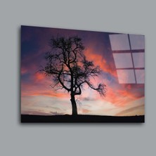 Glassual Art Renkli Bulutların Önünde Ağaç Manzara Cam Tablo PCT0162