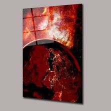 Glassual Art Kırmızı Renk Gezegen Uzay ve Bilim Cam Tablo PCT0633