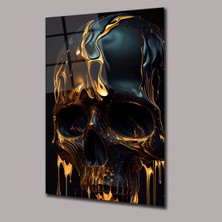 Gold Detaylı Kuru Kafa Illüstrasyon Cam Tablo PCT0814