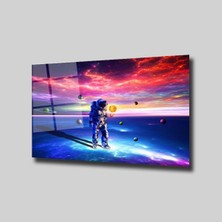 Glassual Art Renkli ve Güneşi Tutan Astronot Uzay ve Bilim Cam Tablo PCT0395