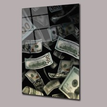 Glassual Art Siyah Zemin Üzerinde Uçuşan Dolarlar Dolar Cam Tablo PCT0796