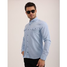 Citra Likralı Kapak Detaylı Gabardin Kot Kumaş Casual Modern Erkek Gömlek
