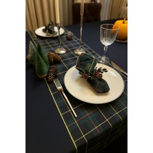 Pine Lacivert Yeşil Ekose Runner 45X150 cm Yılbaşı Davet Yeni Yıl Masa Runner