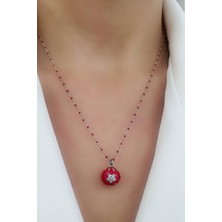 Kırmızı Mineli 925AYAR Gümüş Zinciri Asansörlü Tasarım Yılbaşı Şans  Kolyesi Zincir Max Boy 60CM