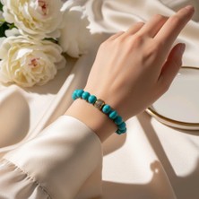 Aytens Takı Orijinal Firuze (Turkuaz) Doğal Taş Bileklik - Zamak Üzeri Pirinç Işlemeli