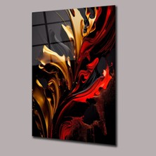 Glassual Art Kırmızı Boya Yaprak Desenli Renk Cümbüşü Cam Tablo PCT0701