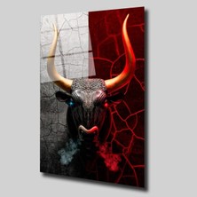 Glassual Art Siyah-Kırmızı Boğa Hayvanlar Alemi Cam Tablo PCT0266