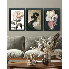Koi Art Design Şakayık Temalı Çerçeveli 3 Parçalı Yüksek Kalite Uv Baskılı Tablo Seti